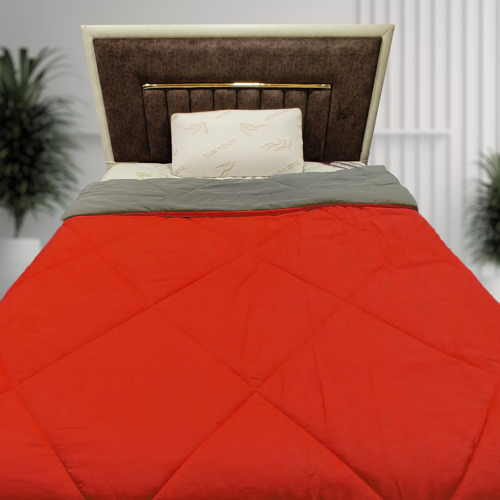 Kozynap mattress protector red grey dual colour all weather AC comforter on bed