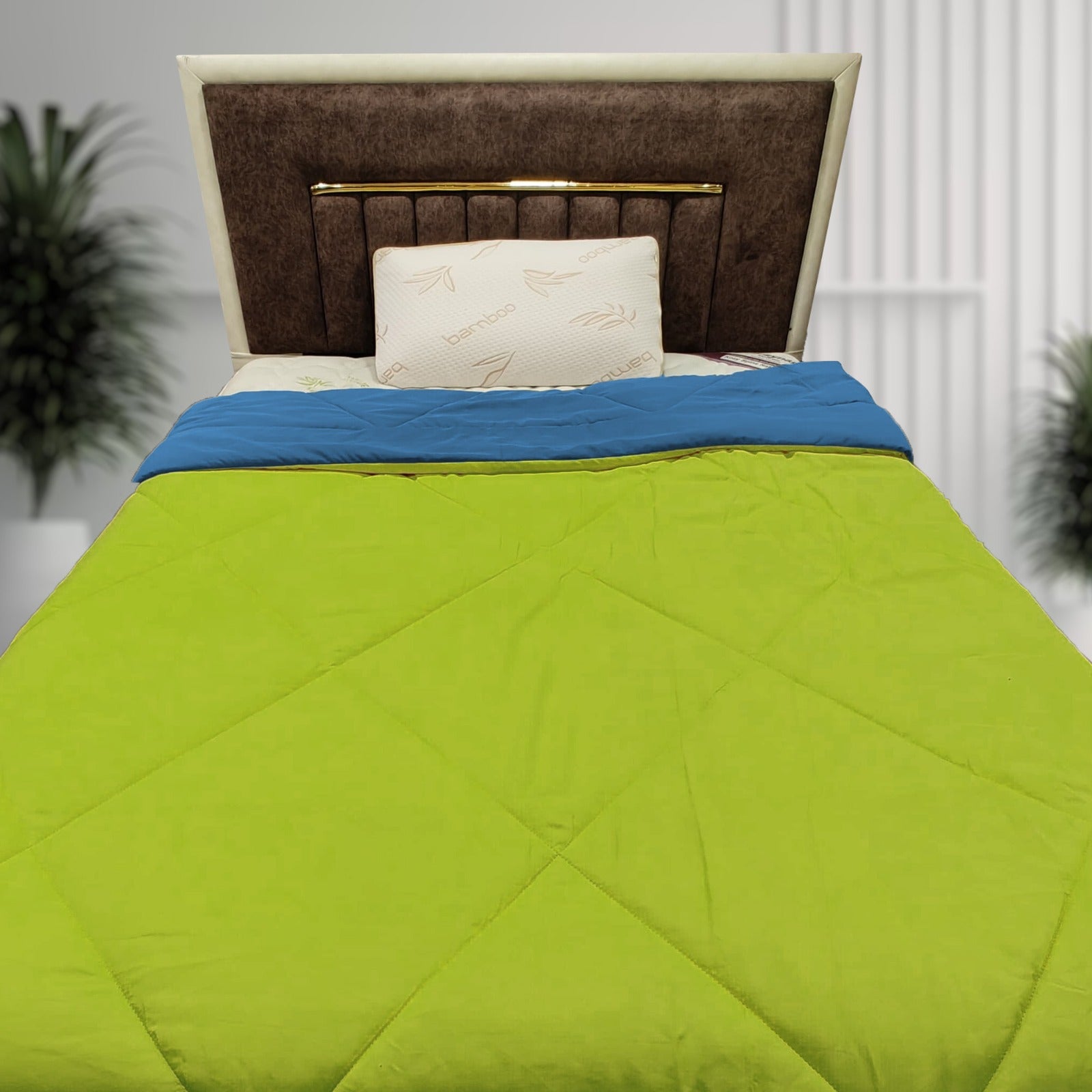 Side angle Kozynap mattress protector  blue green lightweight reversible AC comforter