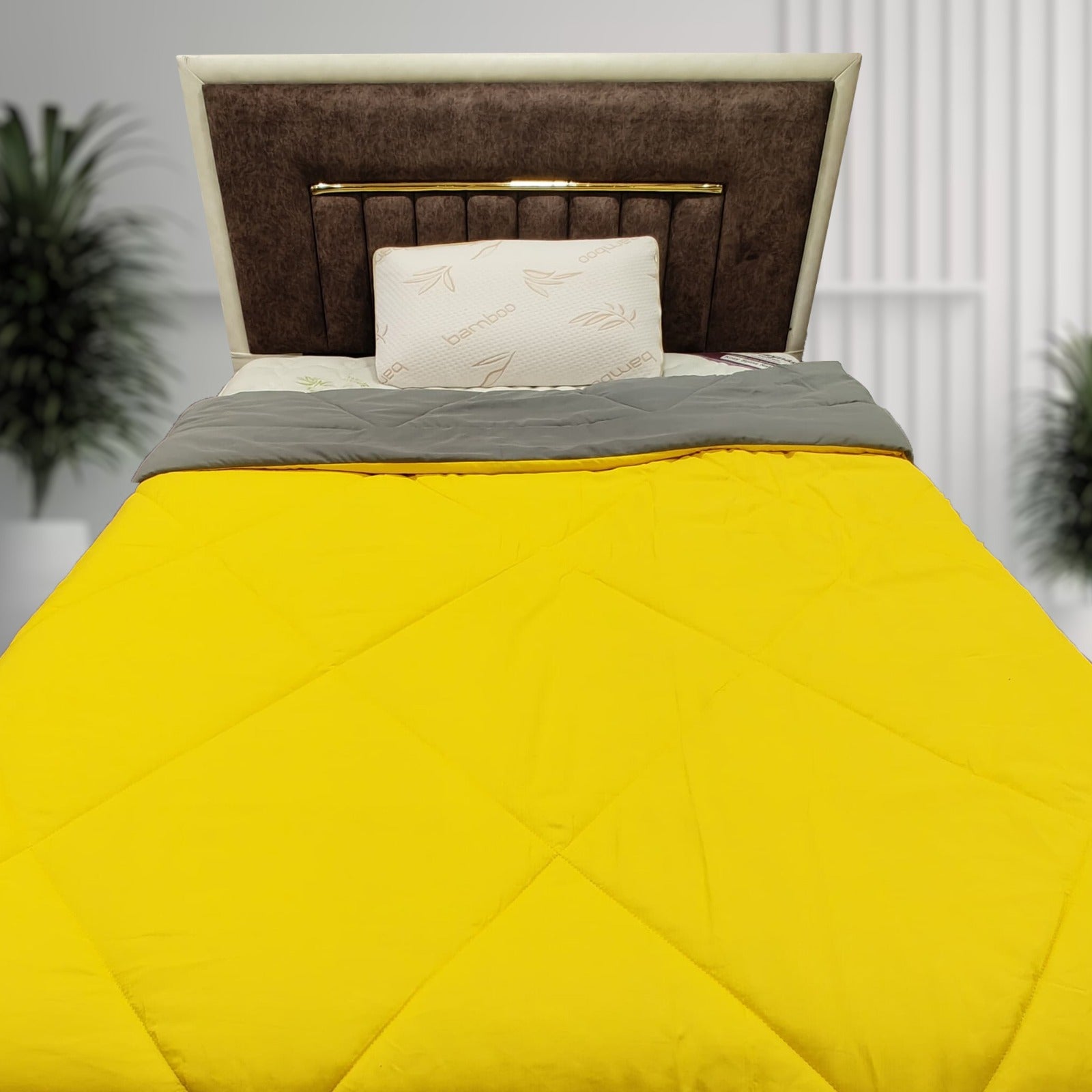 Top view Kozynap mattress protector yellow grey soft all season dual colour comforter