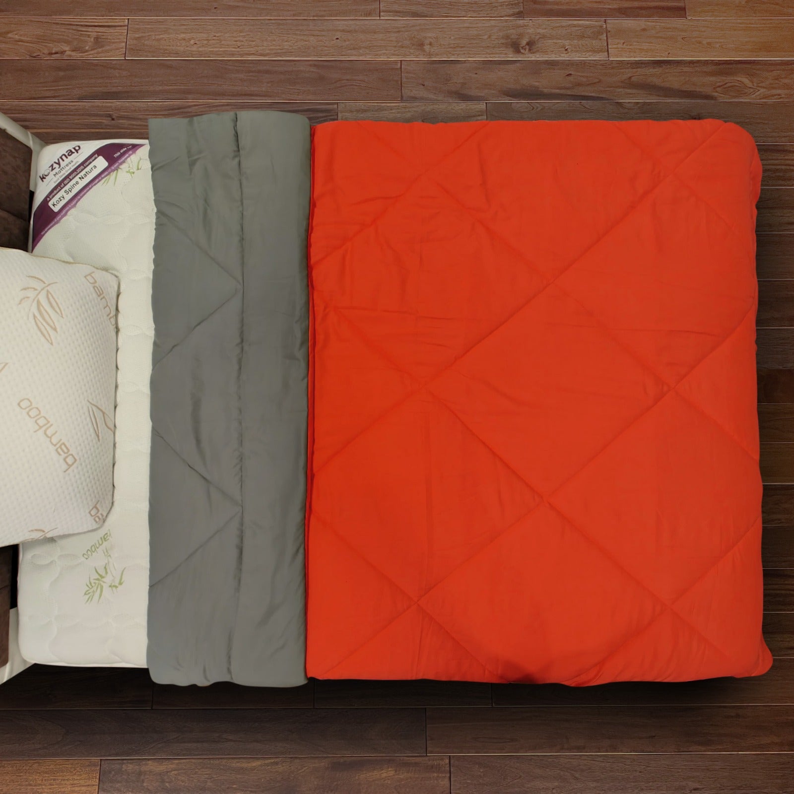Top view Kozynap mattress protector red grey soft quilted dual colour comforter