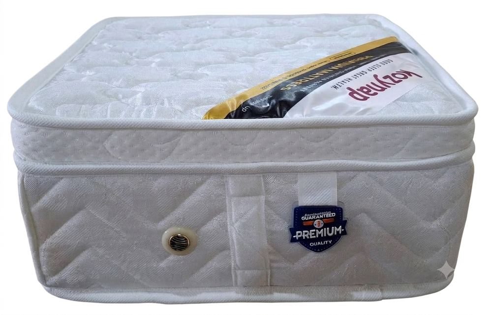 Euro Top Pocket Spring Mattress corner view showing packaging label