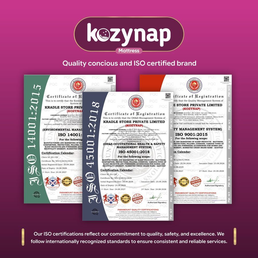 Kozynap ISO certified quality brand certificates