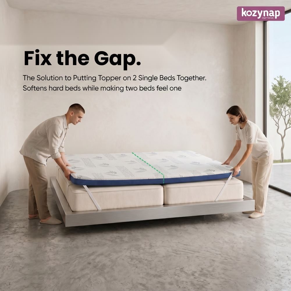 Kozynap topper fixing the gap between two single beds pushed together