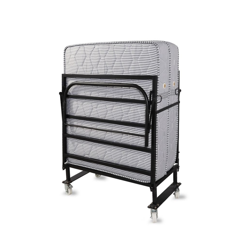 Roll Away Bed folded upright for storage
