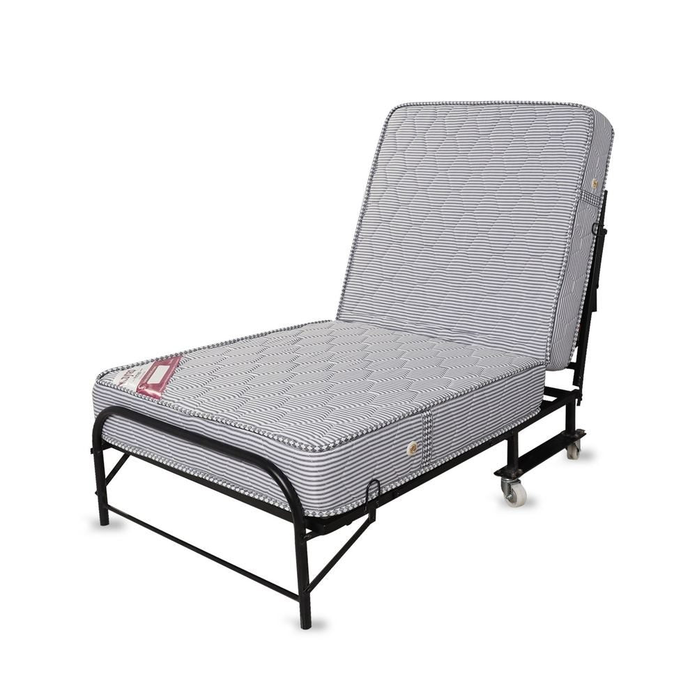 Roll Away Bed partially folded into a reclined chair position